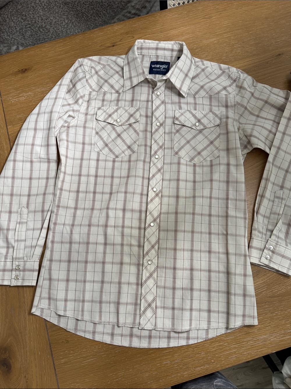 Wrangler Cream Plaid Western Button-Down Shirt